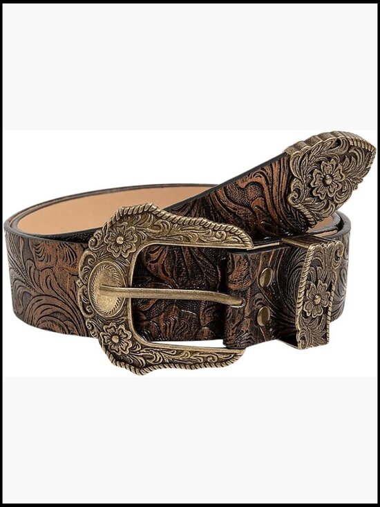 Western Faux Leather Belt Vintage Concho Buckle Boho Cowgirl Rodeo Style main image 4
